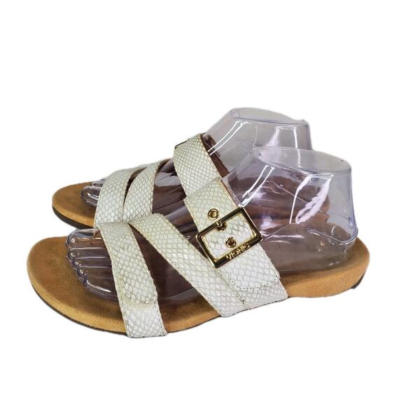 Vionic Sandals Womens Sz 8 Ivory Skylar 341 Strappy Slide Slip On Snake Comfort - Picture 1 of 10